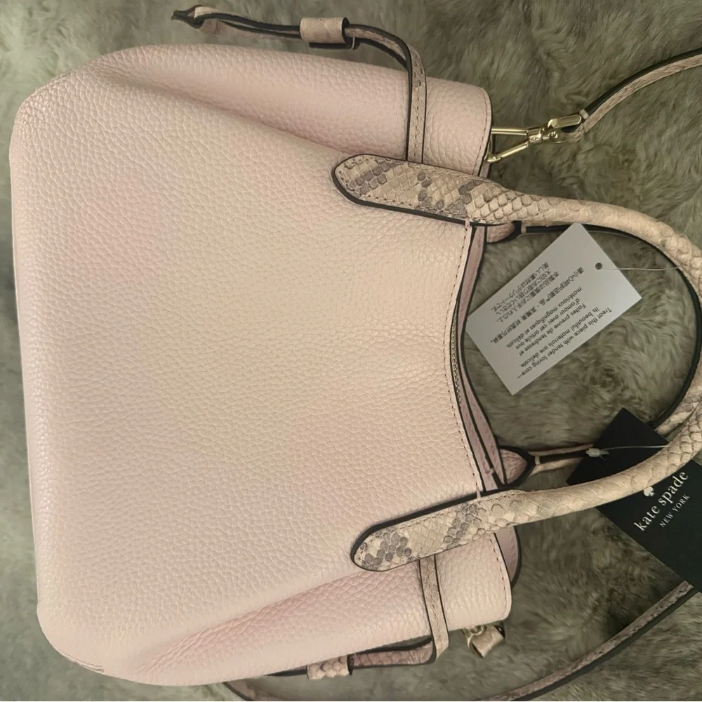 kate spade Pale Pink Pebbled Leather Satchel with Snake-Embossed Trim